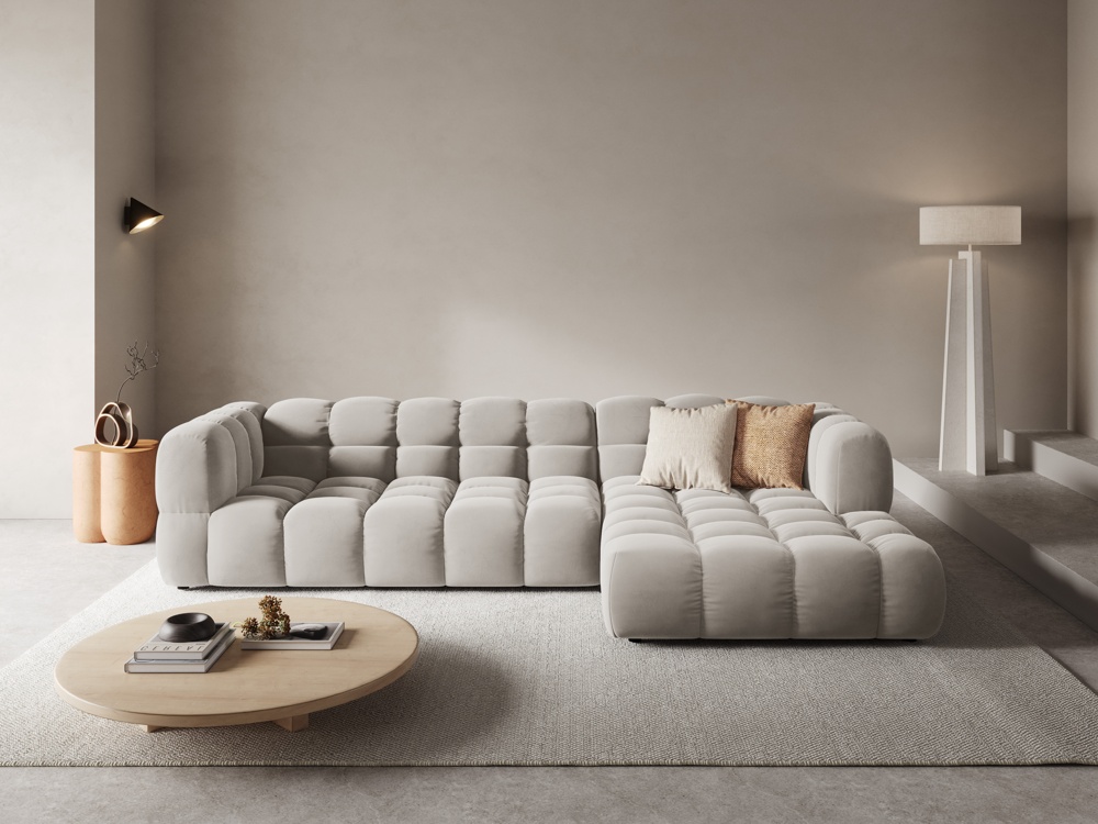 Cosmopolitan Design Ecksofa Sky 4-Sitzer große Version Samt Casino Helles Beige Rechts