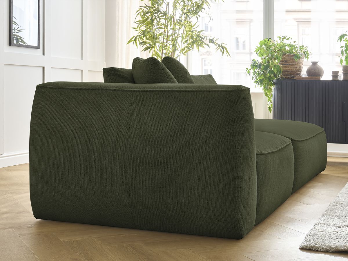 Bobochic Leopold Sofa 4-Sitzer mit Pouf Melange-Stoff Dunkelgrün Armlehne links