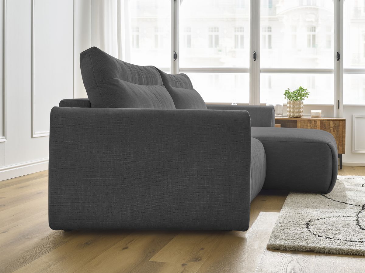 Bobochic Aden Ecksofa 293 × 152 cm Stoff Dunkelgrau Ecke rechts