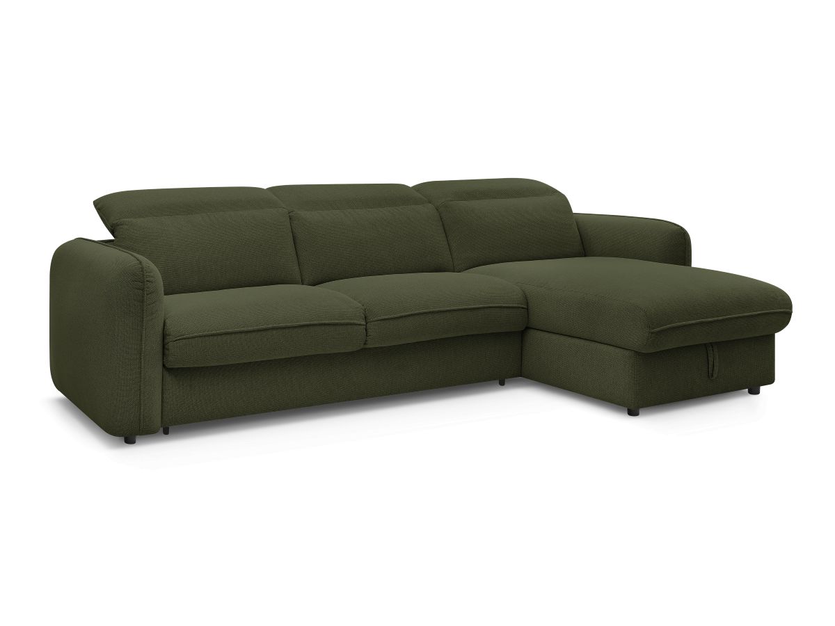 Bobochic Achille Ecksofa mit Schlaffunktion und Bettkasten Melange-Stoff Grün, Liegefläche 140 × 200 cm