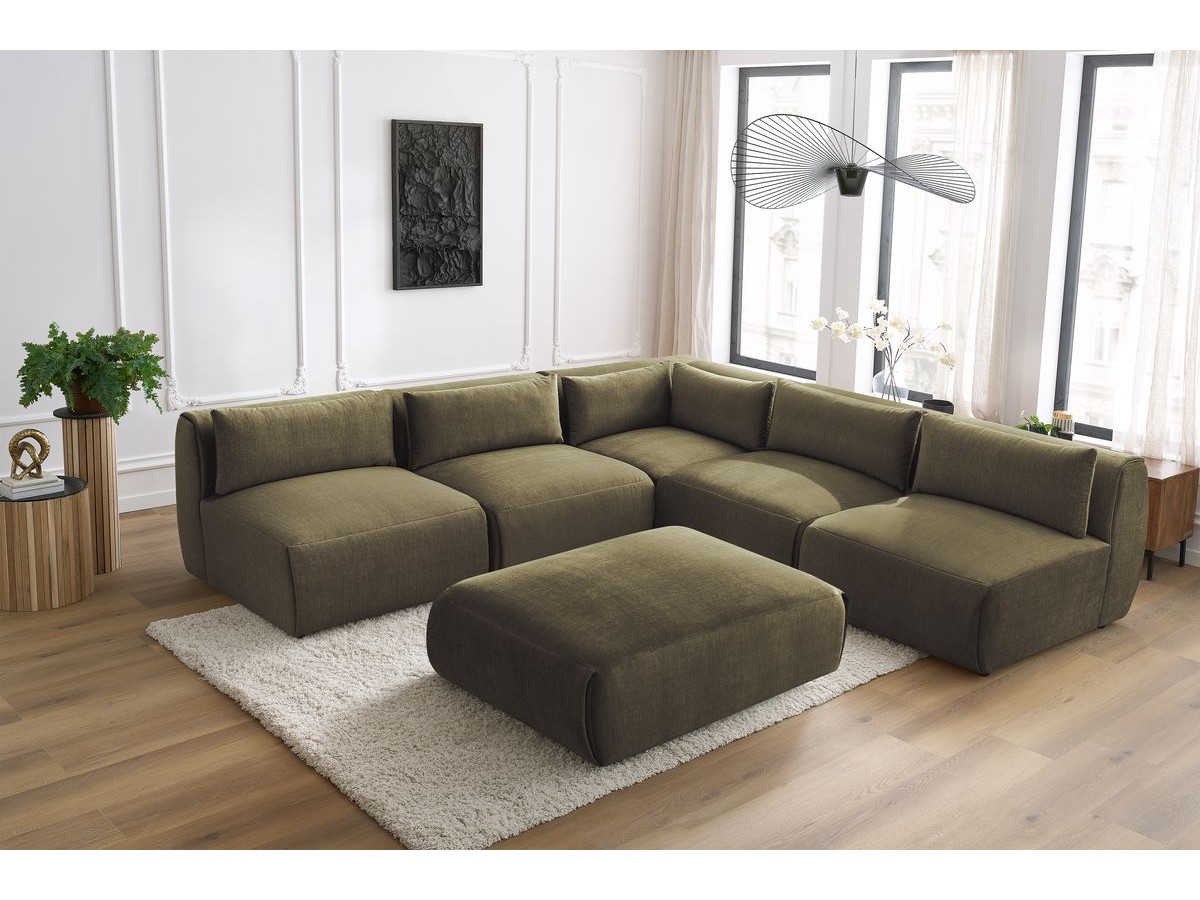 Bobochic Jeanne Ecksofa mit Pouf Samt Grün