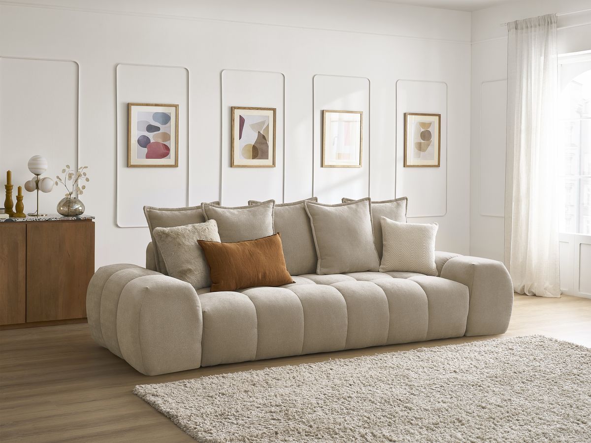 Bobochic Everest Sofa 3-Sitzer, 5 Kissen Strukturstoff Taupe