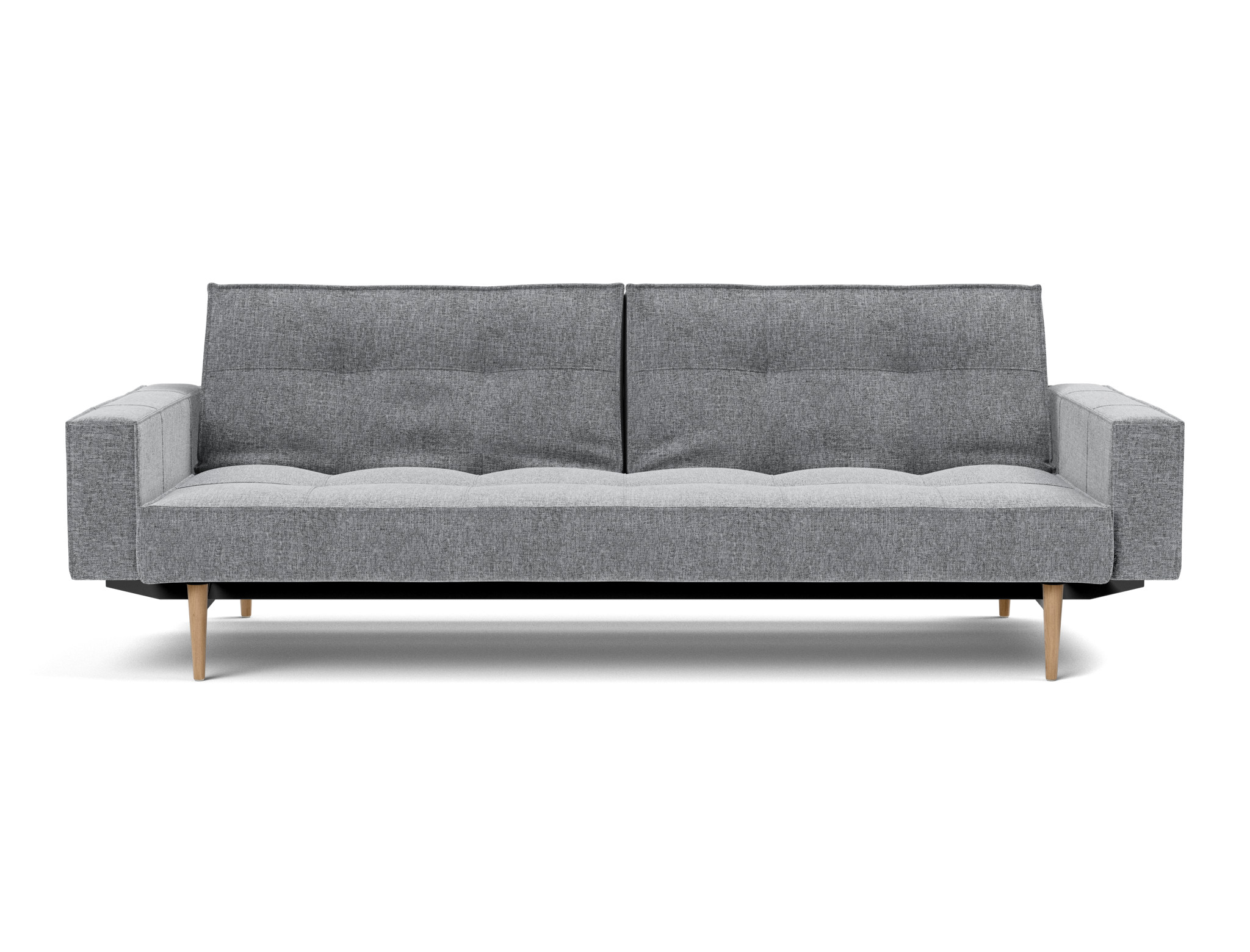 Schlafsofa Splitback mit Armlehnen Strukturierter Stoff Twist 565-Granite Beine Styletto Eiche hell