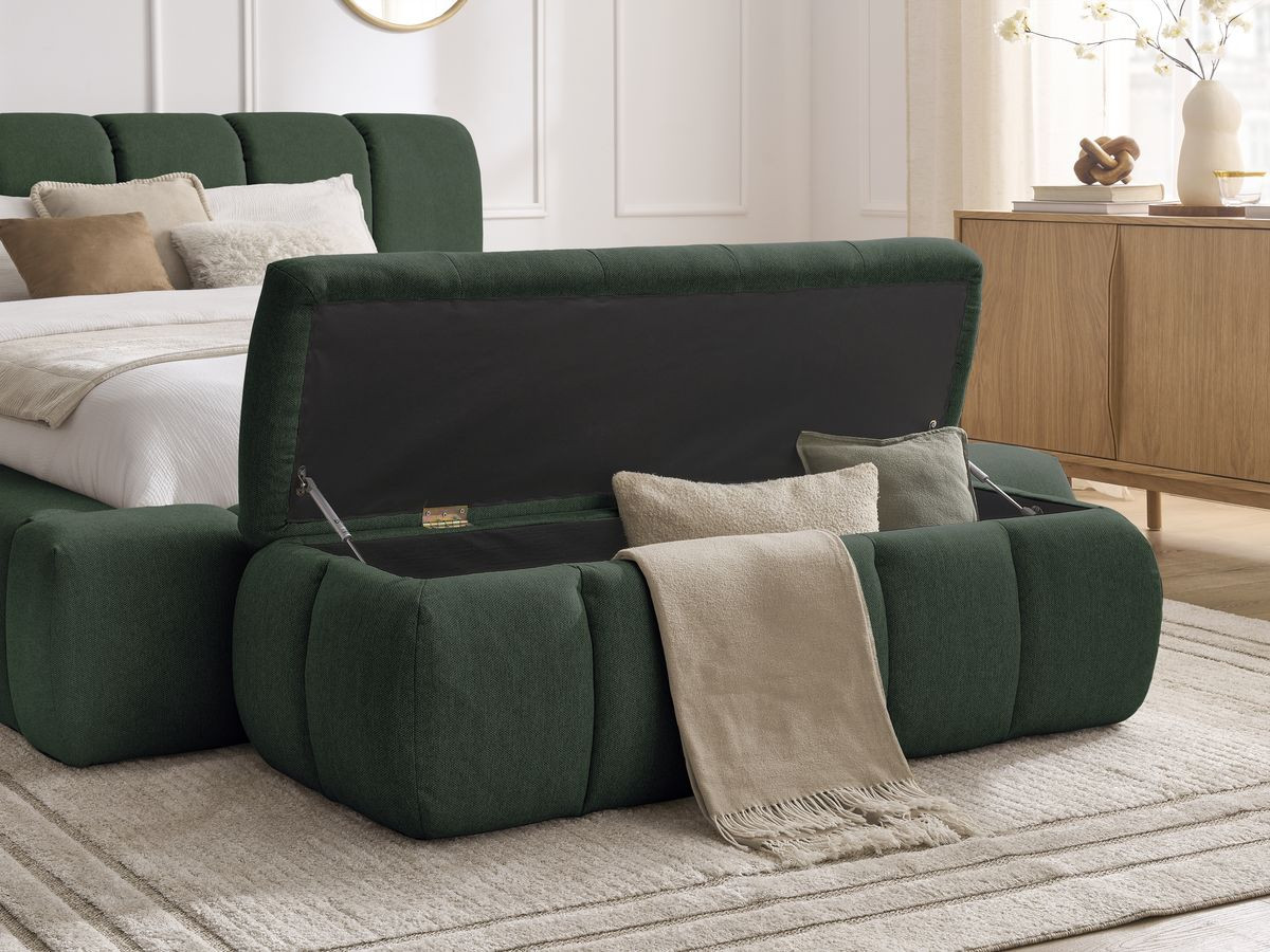 Bobochic Denali Polsterbett mit Bettkasten mit Bettbank Stoff Grün, Liegefläche 180 × 200 cm