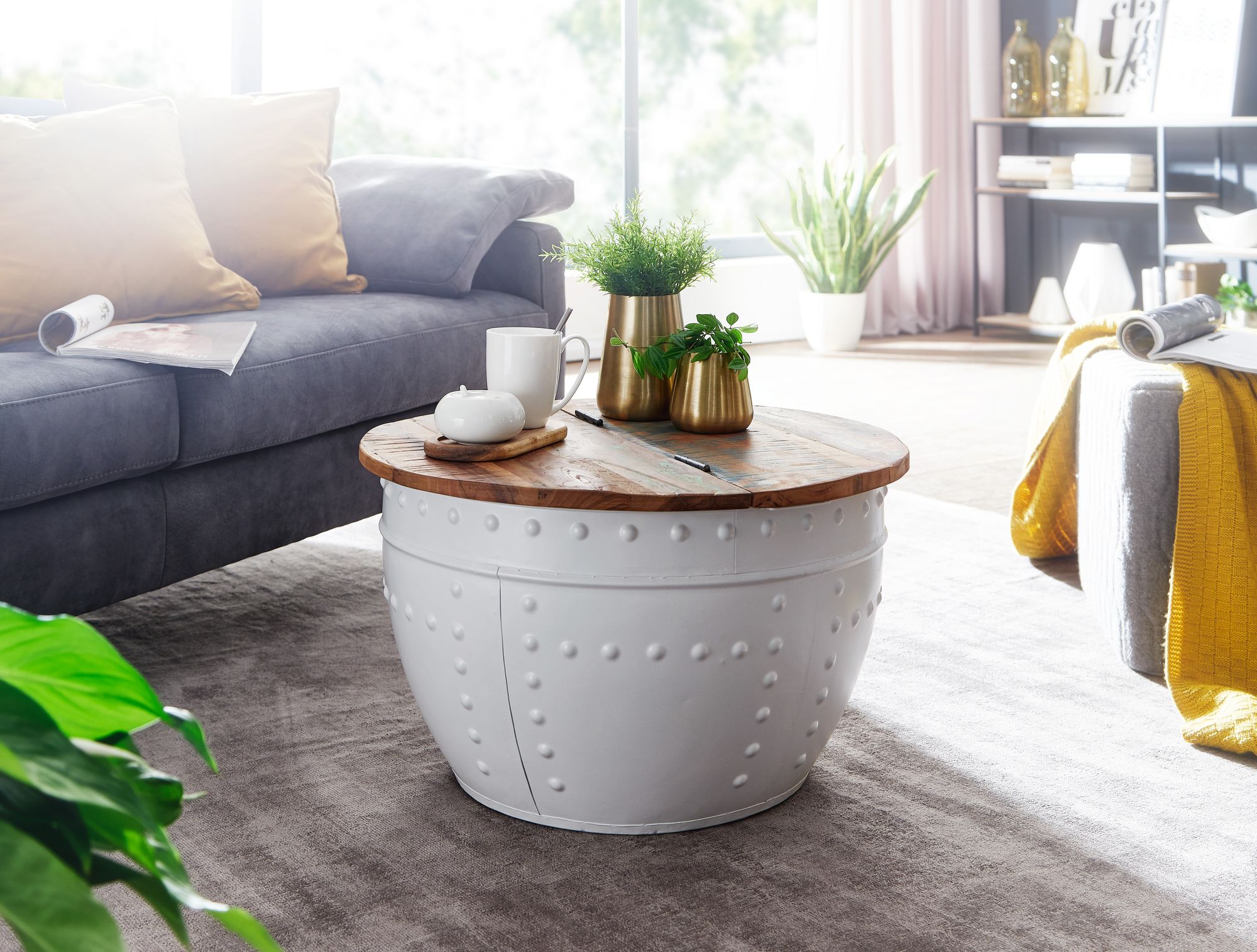 Couchtisch Asker Massivholz Weiß Ø 60 × H 36 cm