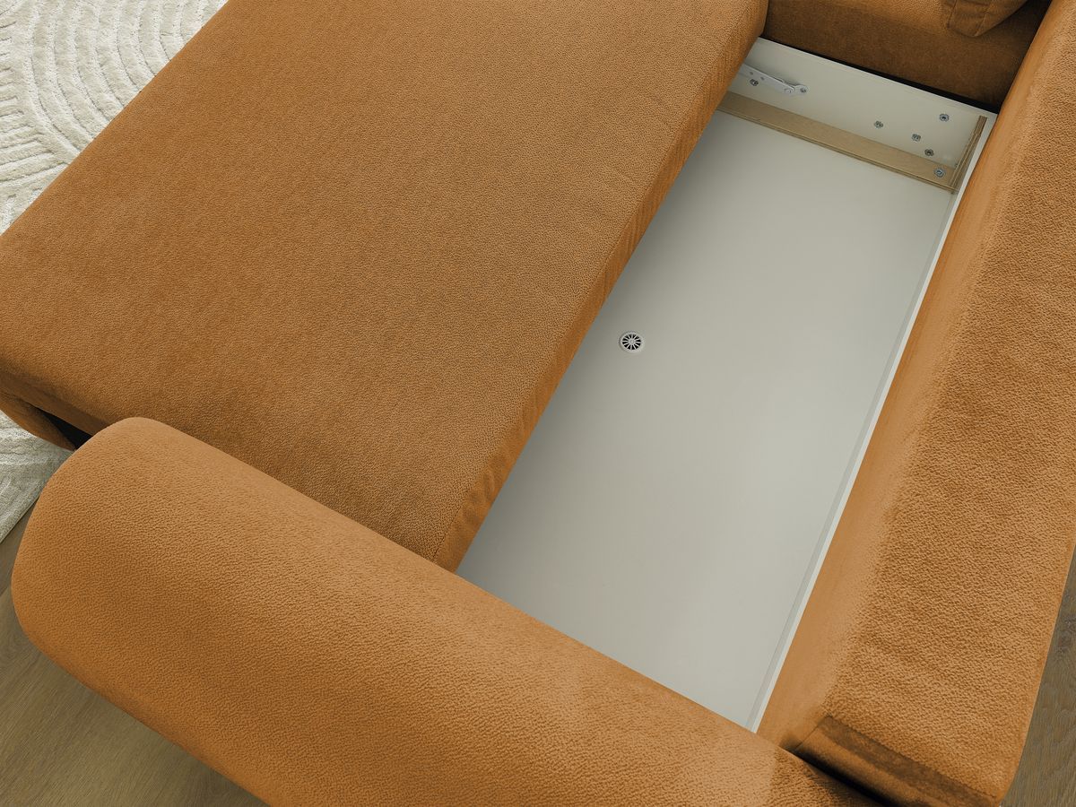 Bobochic Lucien Ecksofa mit Schlaffunktion und Bettkasten und Pouf 314 × 167 cm Stoff Gelb Ecke links