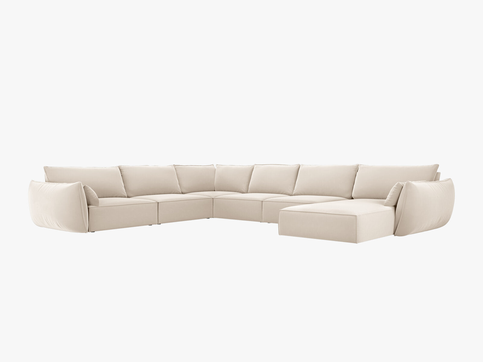 Micadoni Panorama-Ecksofa Kaelle 8-Sitzer Links Samt Bluvel Helles Beige