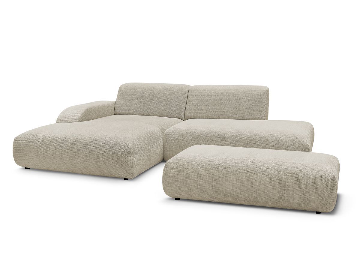 Bobochic Sirius Ecksofa mit Pouf 300 × 170 cm Strukturstoff Beige Ecke links