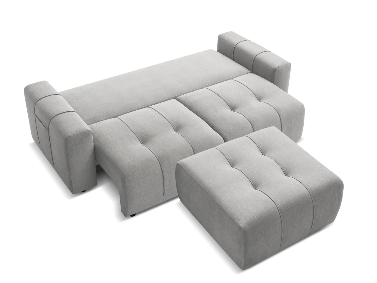 Bobochic Arsene Schlafsofa 4-Sitzer mit Bettkasten und Pouf Samt Hellgrau