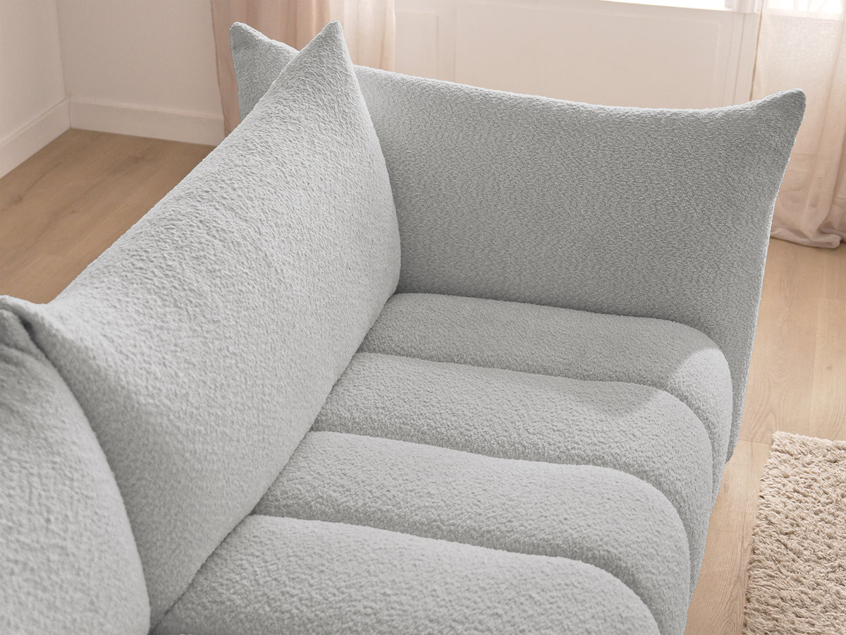 Bobochic Azra Ecksofa mit Pouf 262 × 178 cm Bouclé-Stoff Hellgrau Ecke rechts