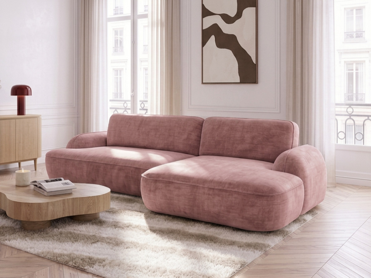 Bobochic Celeste Ecksofa mit Schlaffunktion und Bettkasten Stoff Rosa Ecke rechts