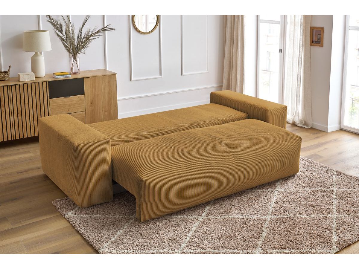 Bobochic Voltaire Schlafsofa 3-Sitzer mit Bettkasten Cordsamt Gelb