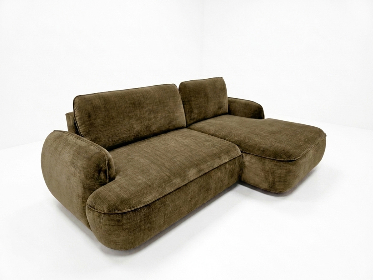 Bobochic Celeste Ecksofa mit Schlaffunktion und Bettkasten Stoff Grün Ecke rechts