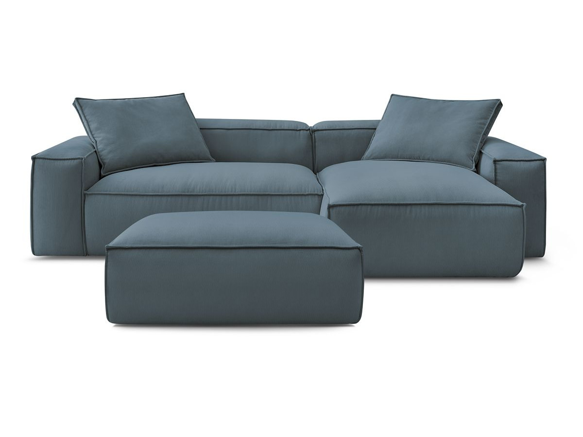 Bobochic Boheme Ecksofa mit Pouf Cordsamt Blau
