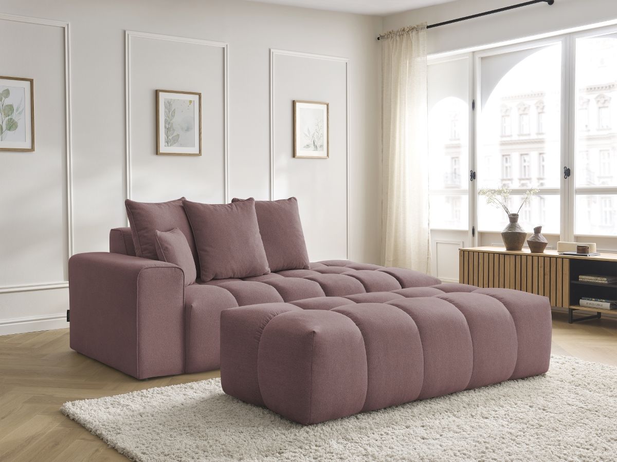 Bobochic Mont-blanc Sofa 5-Sitzer mit Pouf Melange-Stoff Rosa Armlehne links