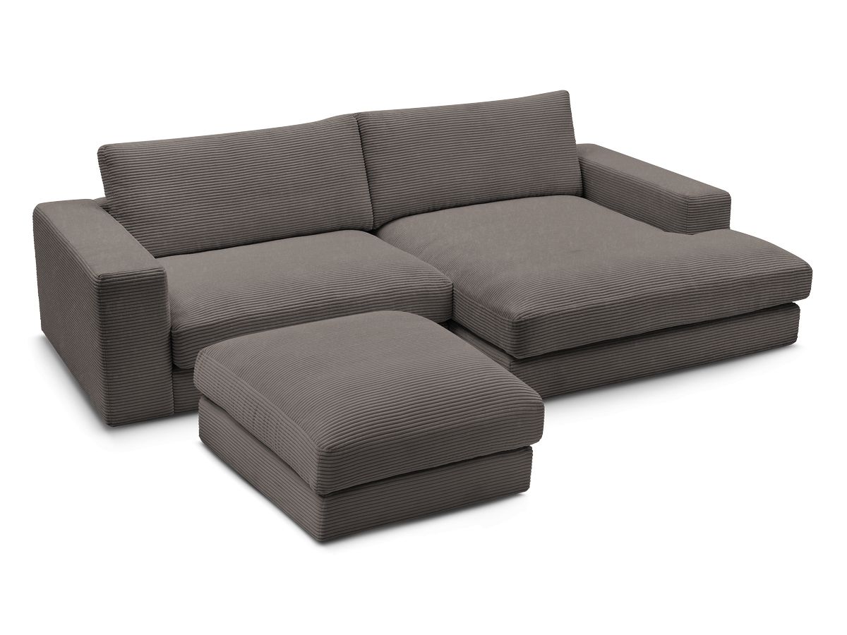 Bobochic Leonard Ecksofa mit Pouf 234 × 159 cm Cordsamt Braun Ecke rechts