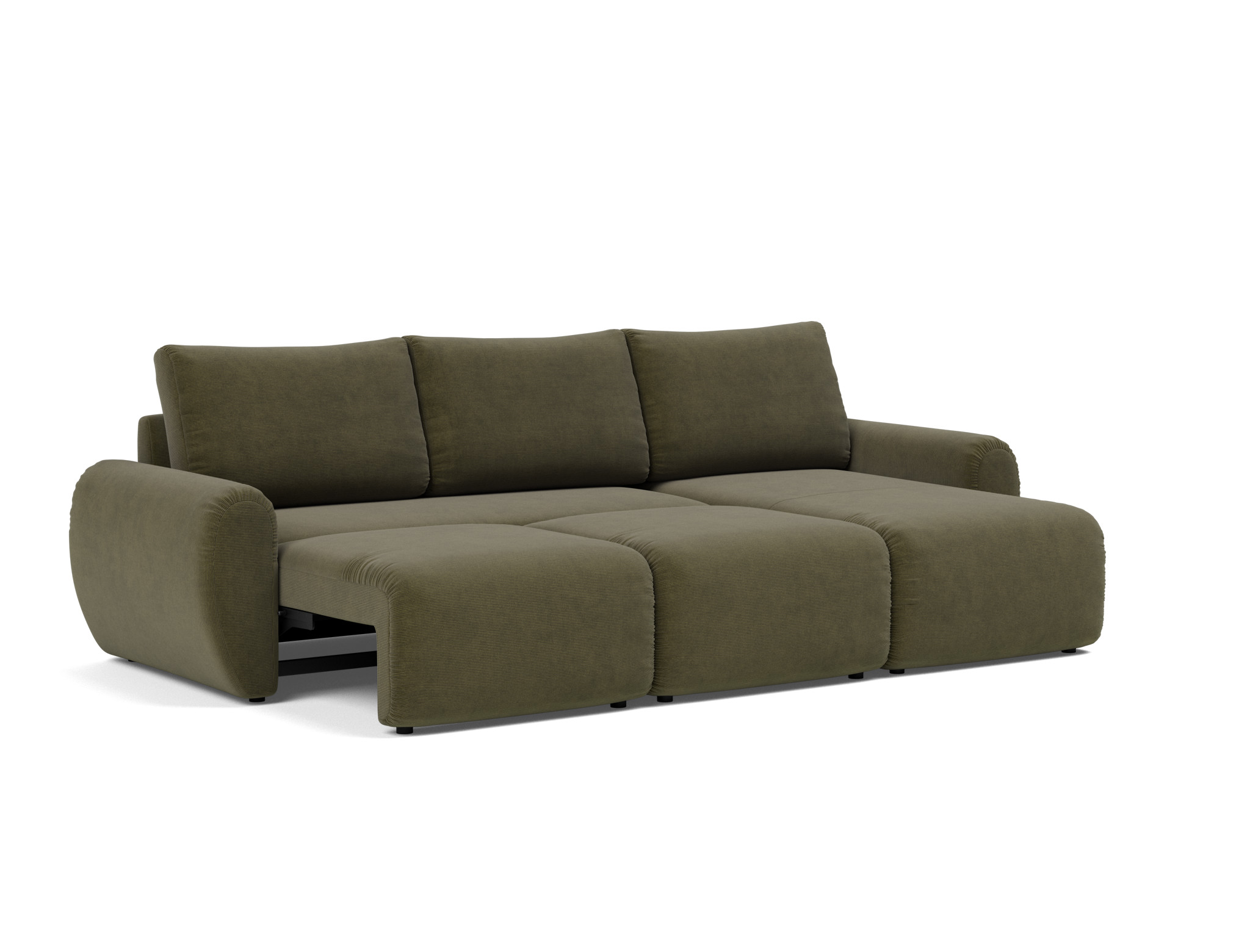 Schlafsofa Norum mit Chaiselongue und Curve-Armlehnen Kord Cordufine 316-Pine-Green