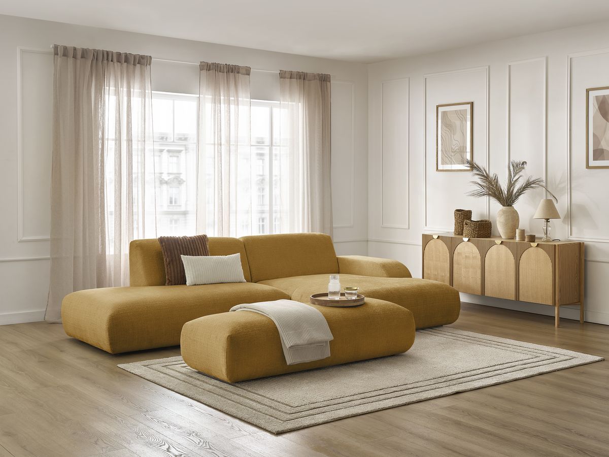 Bobochic Sirius Ecksofa mit Pouf 300 × 170 cm Strukturstoff Gelb Ecke rechts