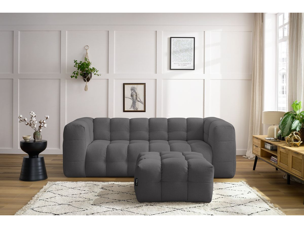 Bobochic Cloud Sofa 4-Sitzer mit Pouf Stoff Dunkelgrau