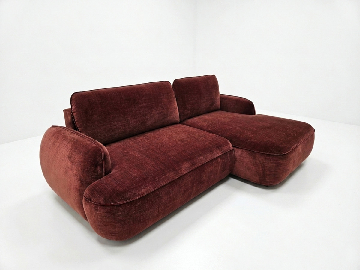 Bobochic Celeste Ecksofa mit Schlaffunktion und Bettkasten Stoff Rot Ecke rechts