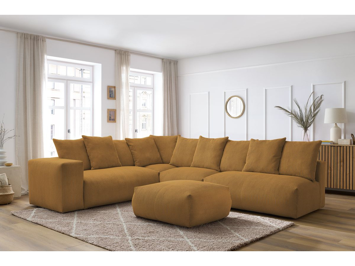 Bobochic Voltaire Ecksofa mit Pouf 322 × 268 cm Cordsamt Gelb Ecke links