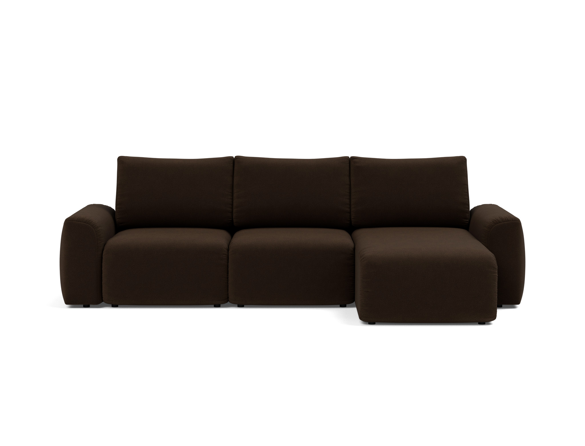 Schlafsofa Norum mit Chaiselongue und Chunky-Armlehnen Strukturierter Stoff Taura 358-Chocco