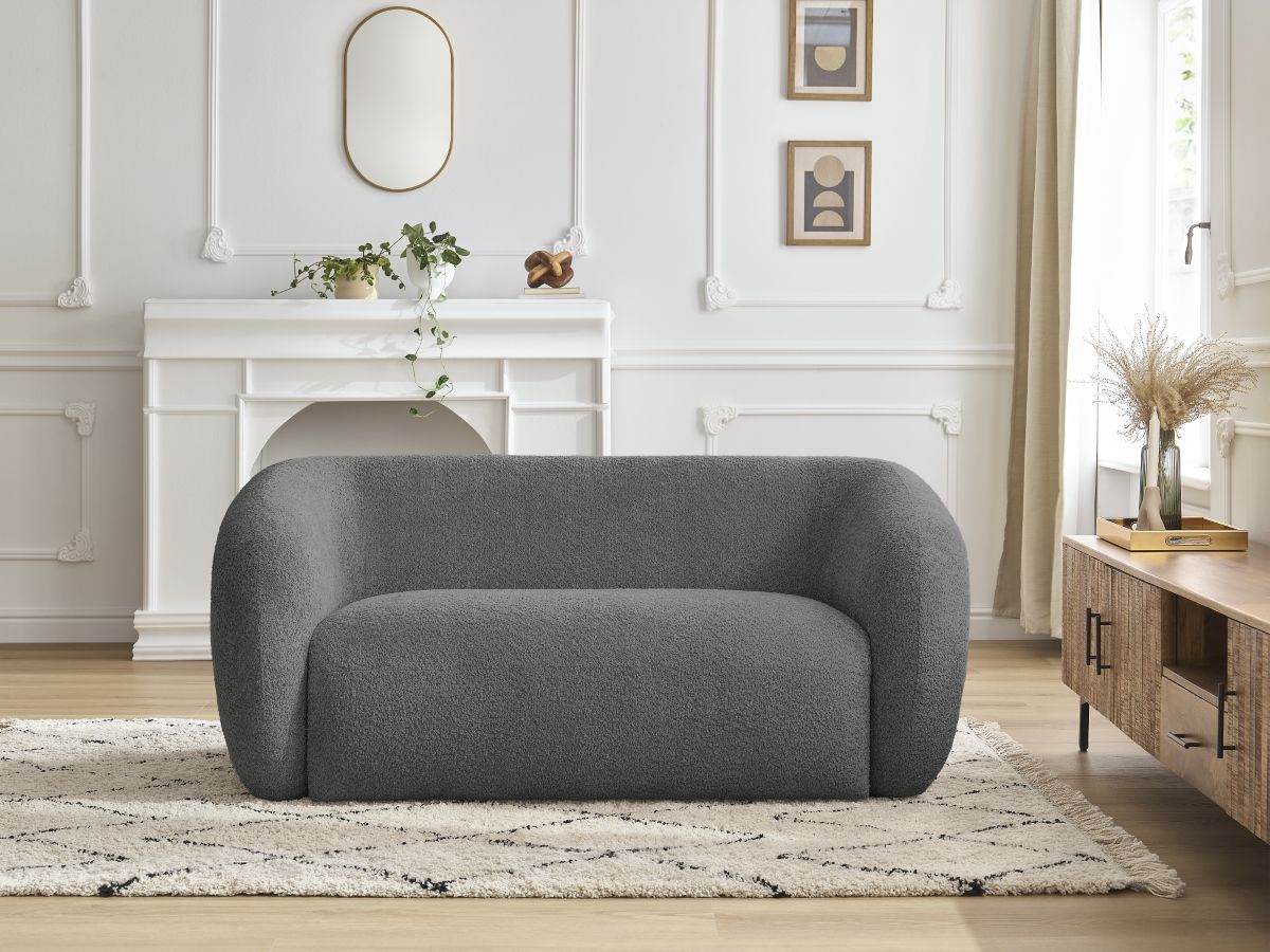 Bobochic Celine Sofa 2-Sitzer Bouclé-Stoff Dunkelgrau