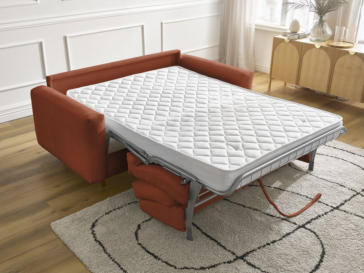 Bobochic Cocoone Schlafsofa 3-Sitzer Stoff Orange, Liegefläche 140 × 200 cm