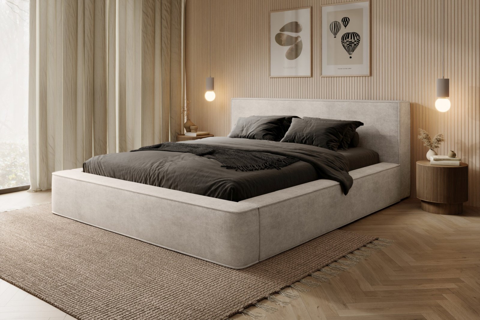 Polsterbett Delano Samtstoff 160x200 mit Holzrahmen Macau Pearl