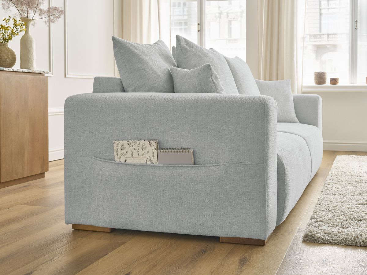 Bobochic Sidonie Schlafsofa 3-Sitzer mit Bettkasten Melange-Stoff Hellgrau
