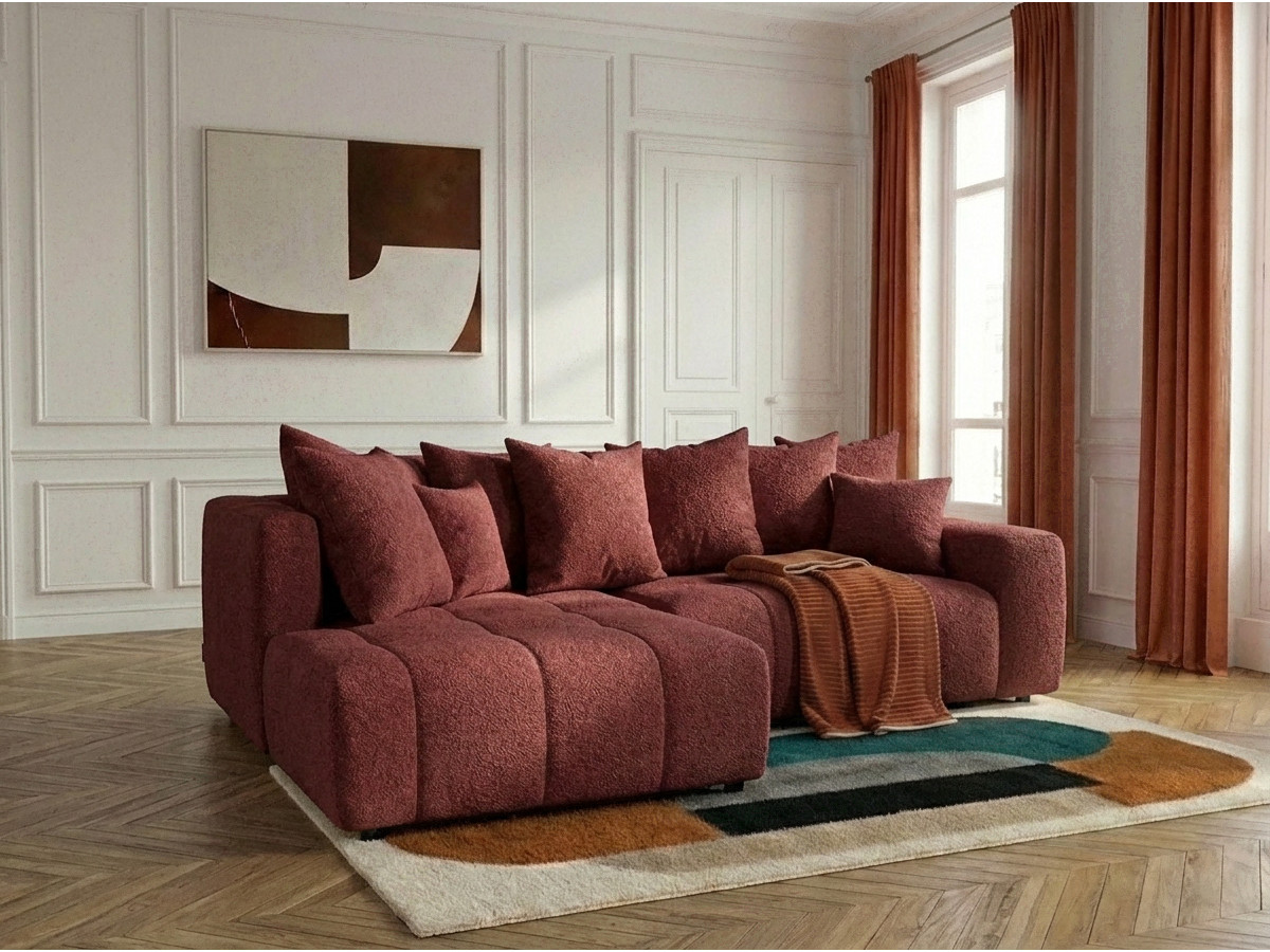 Bobochic Roxelane Ecksofa mit Schlaffunktion und Bettkasten Bouclé-Stoff Rot Ecke links
