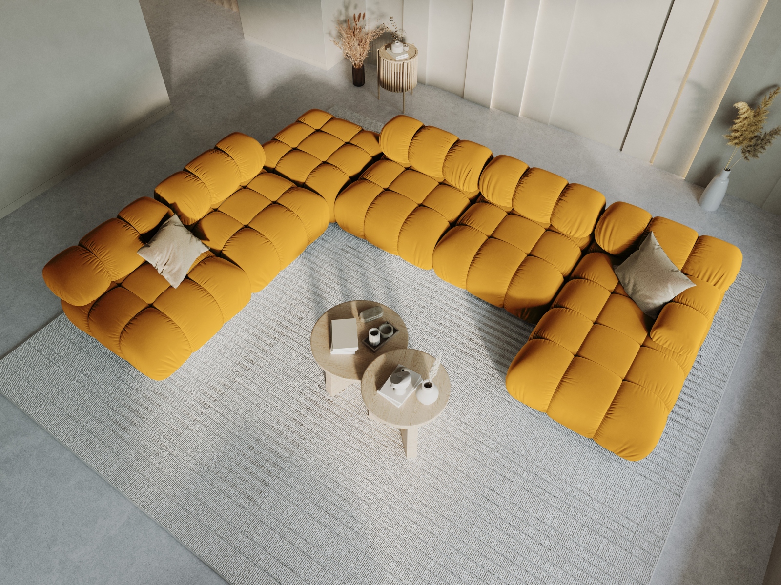 Micadoni Modulares Panorama Ecksofa Bellis 7-Sitzer Links Samt Bluvel Gelb