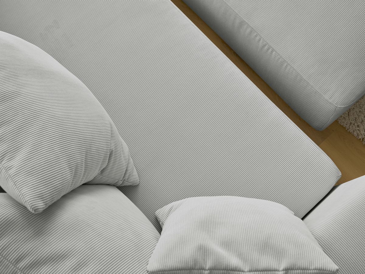 Bobochic Sidonie Schlafsofa 4-Sitzer mit Bettkasten und Pouf Cordsamt Hellgrau