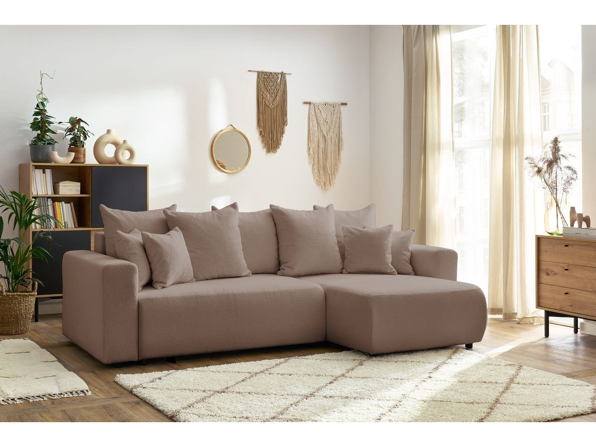 Bobochic Envy Ecksofa mit Schlaffunktion und Bettkasten Bouclé-Stoff Braun