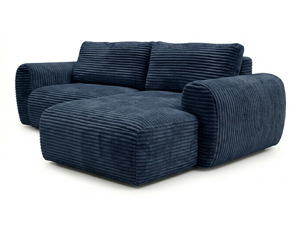 Bobochic Lucien Ecksofa mit Schlaffunktion und Bettkasten Breitcord weich Dunkelblau Ecke rechts