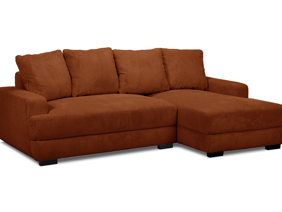Bobochic Campi Ecksofa mit Schlaffunktion und Bettkasten Cordsamt Orange Ecke rechts