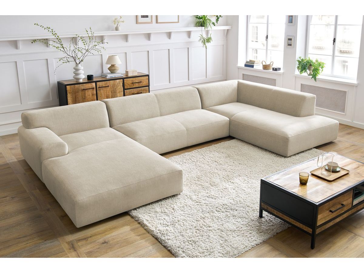 Bobochic Lavena Wohnlandschaft 399 × 220 cm Samt Beige Ecke links