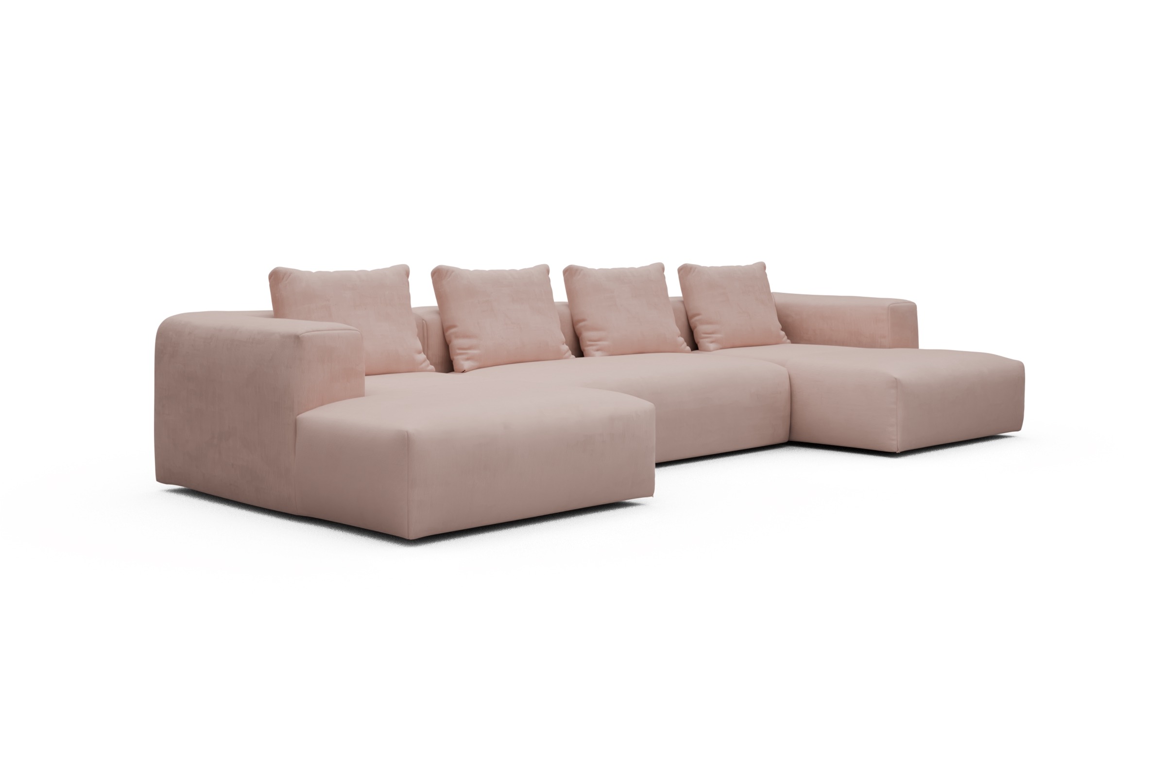Wohnlandschaft Fred mit 2-Sitzer und Chaiselongue beidseitig Cordufine-Blush