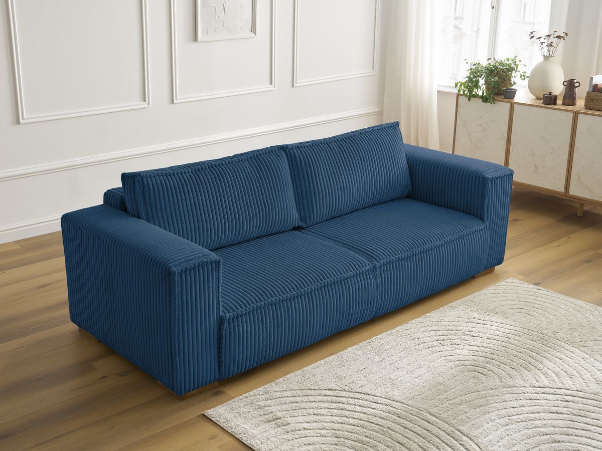 Bobochic Chelsea Sofa 3-Sitzer Breitcord weich Dunkelblau