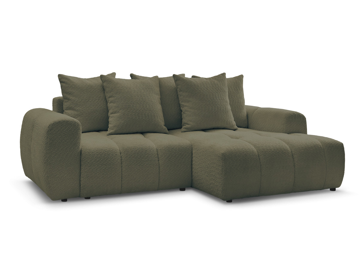 Bobochic Roxelane Ecksofa mit Schlaffunktion und Bettkasten 258 × 150 cm Bouclé-Stoff Grün Ecke rechts