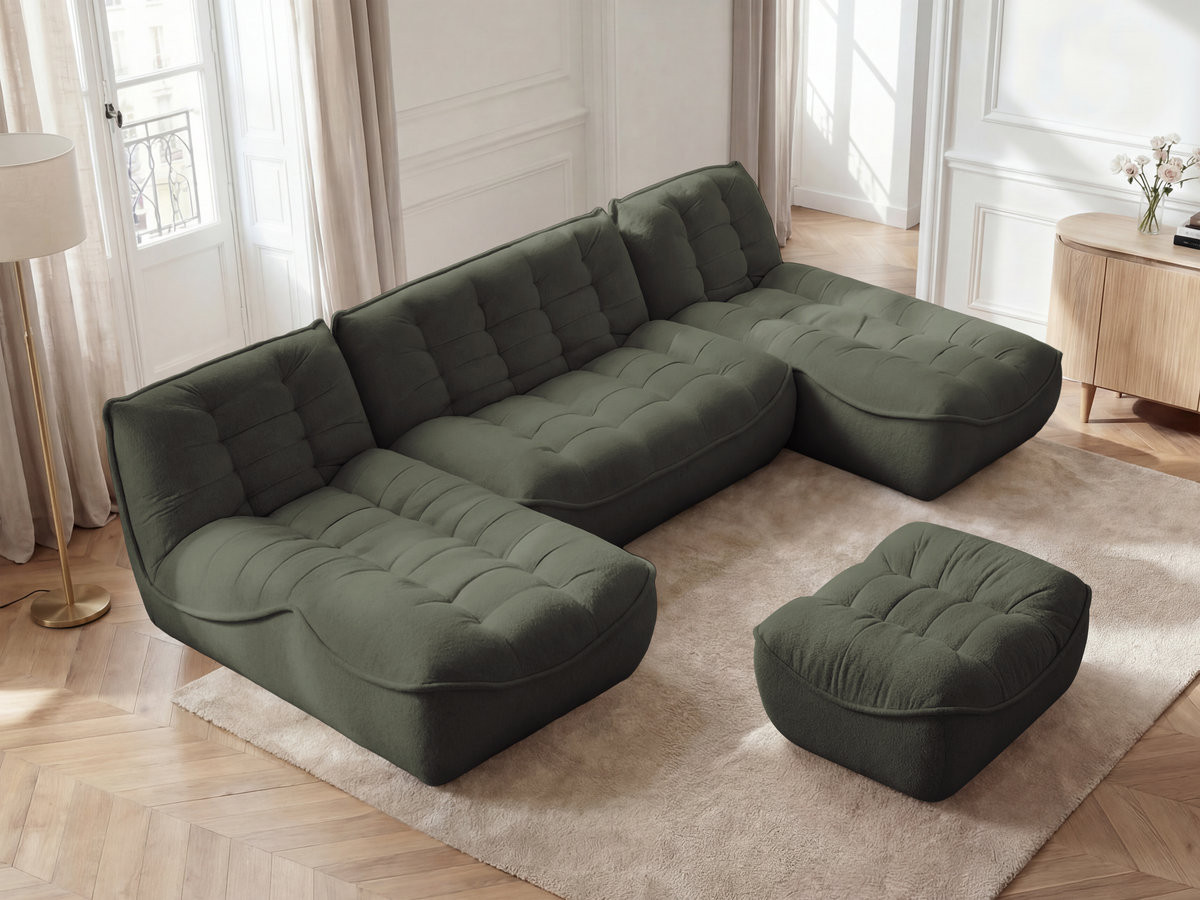 Bobochic Serena Wohnlandschaft mit Pouf Melange-Stoff Grün