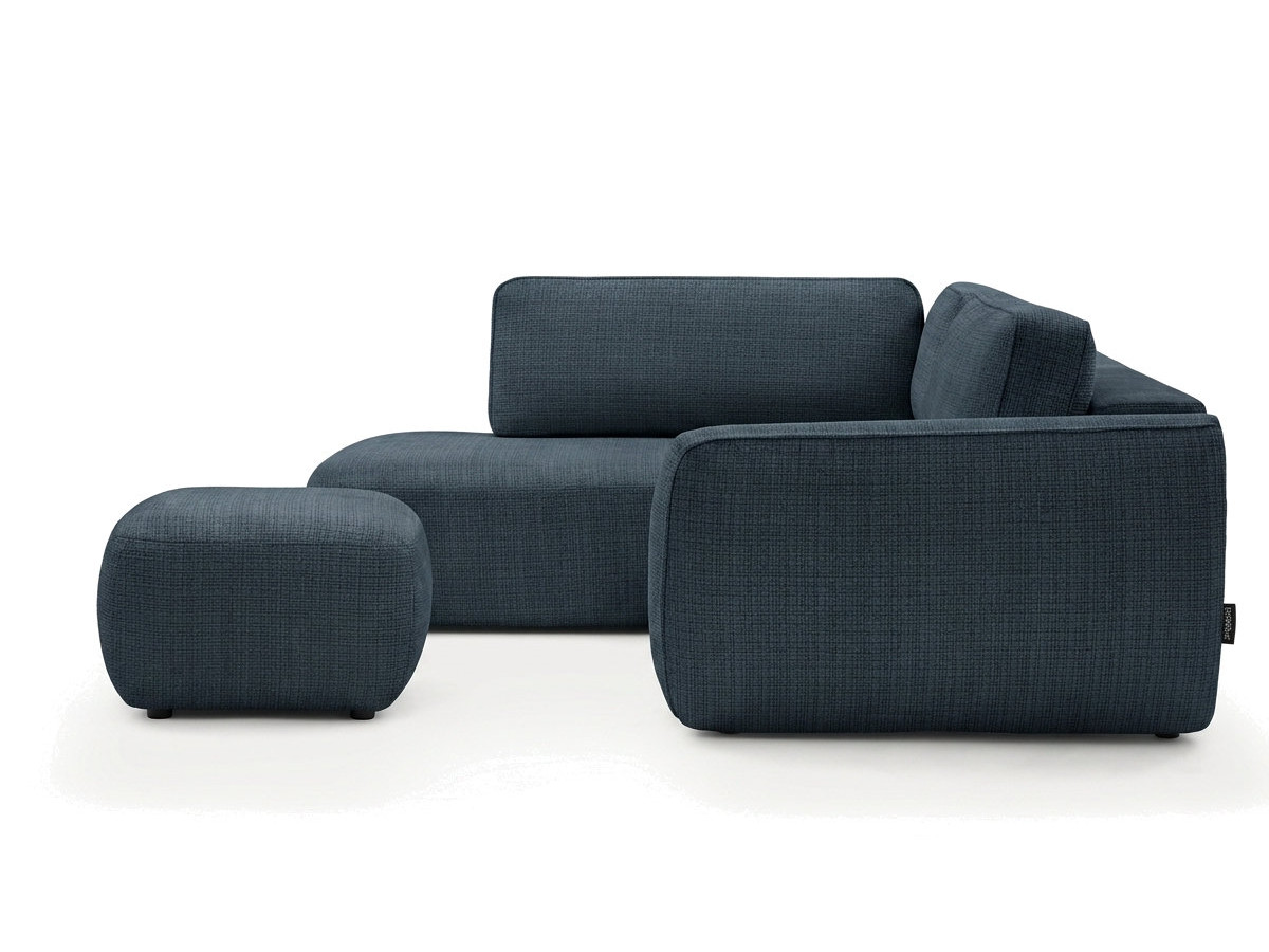 Bobochic Denise Ecksofa mit Schlaffunktion und Bettkasten und Pouf 256 × 197 cm Strukturstoff Dunkelblau Ecke links