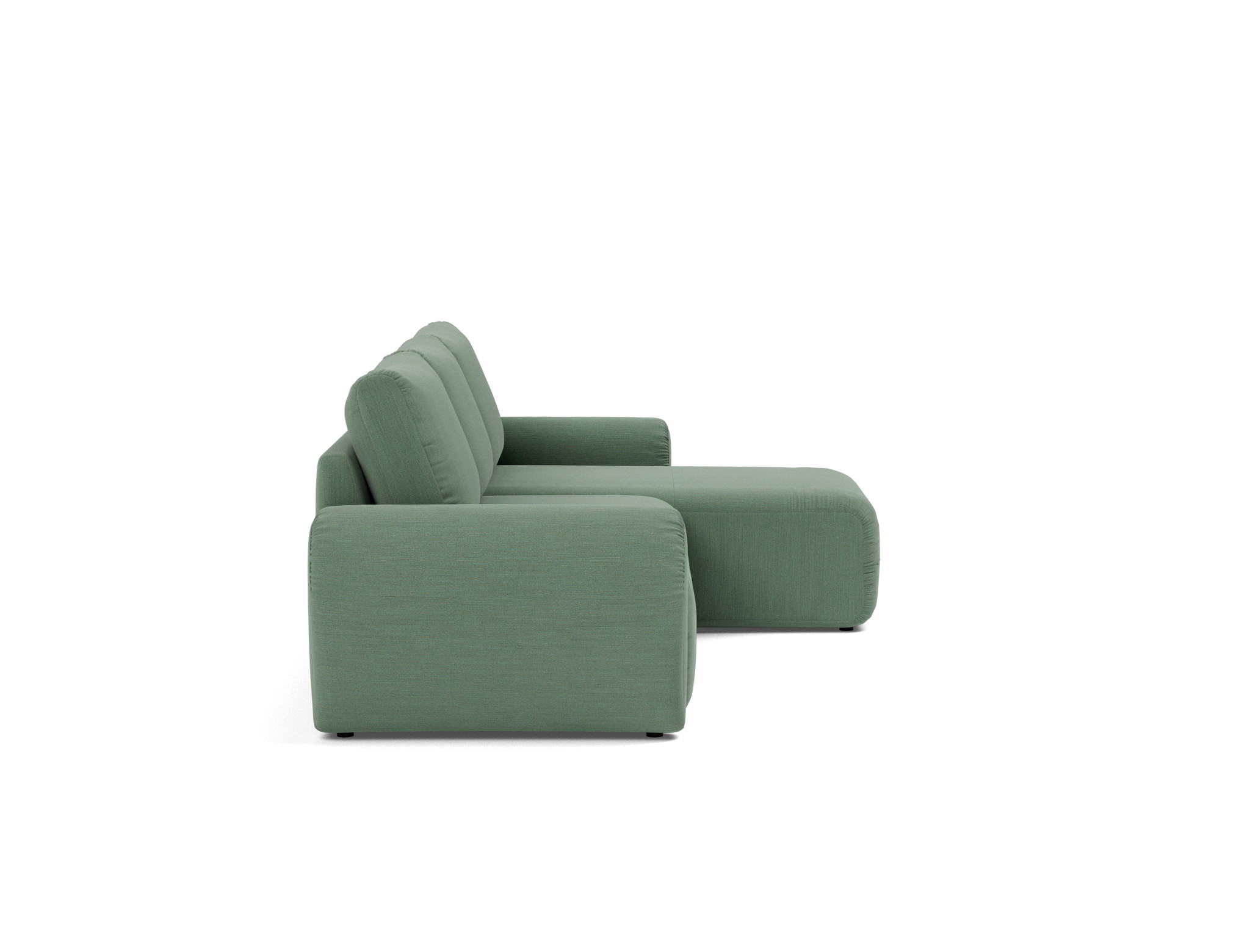 Schlafsofa Norum mit Chaiselongue und Curve-Armlehnen Flachgewebe Elegance 518-Green
