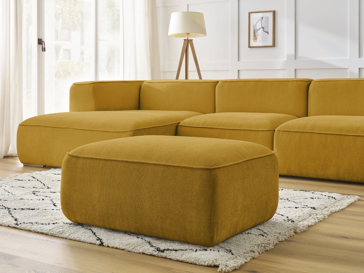 Bobochic Zephyr Ecksofa mit Pouf 349 × 165 cm Strukturstoff Gelb Ecke links
