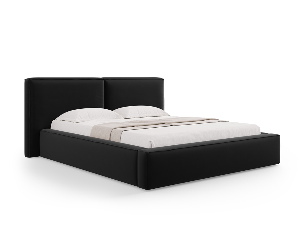 Cosmopolitan Design Stauraumbett mit doppeltem Kopfteil Arendal 160x200 Samt Bluvel Schwarz