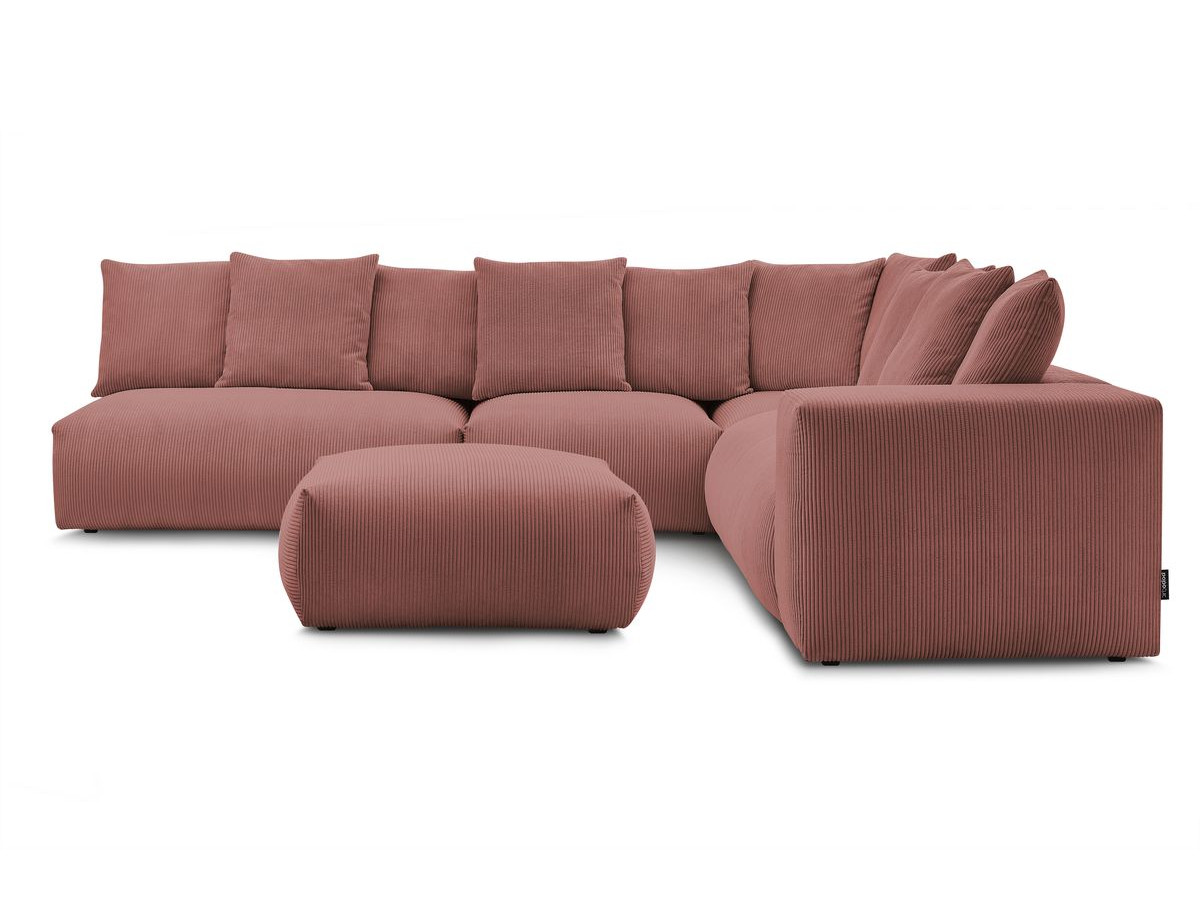 Bobochic Voltaire Ecksofa mit Pouf 322 × 268 cm Cordsamt Rosa Ecke rechts