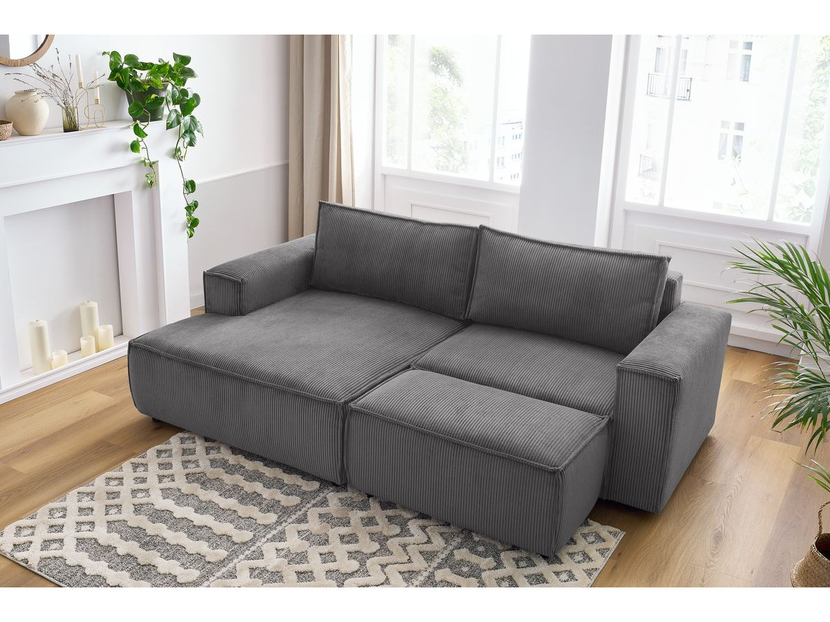 Bobochic Nihad Ecksofa mit Pouf Cordsamt Dunkelgrau Ecke links