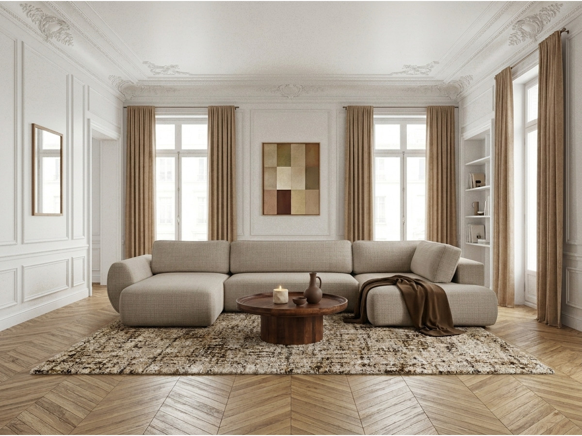 Bobochic Denise Wohnlandschaft Strukturstoff Beige Ecke links