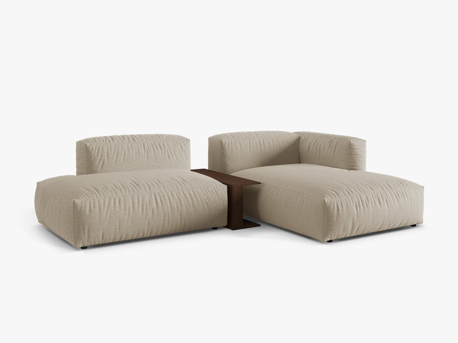 Micadoni Ecksofa Martina 2-Sitzer mit Couchtisch Rechts Strukturierter Stoff Helles Beige