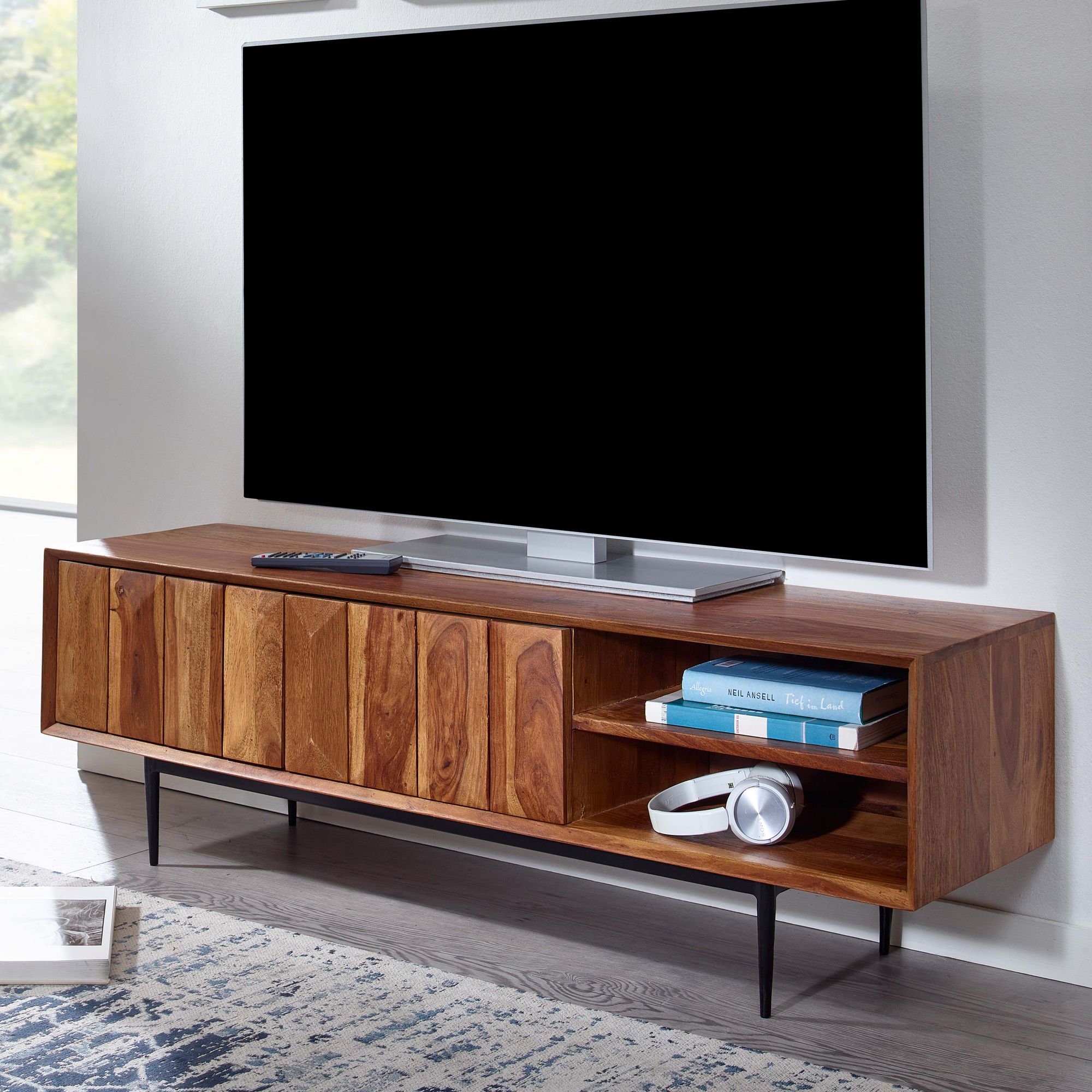 TV-Board Delsbo Massivholz Dunkelbraun 123 × 35 × 42 cm
